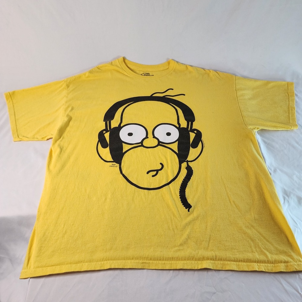 The Simpsons Homer Simpson 2009 Headphones T-Shirt Graphic Size 2XL Yellow